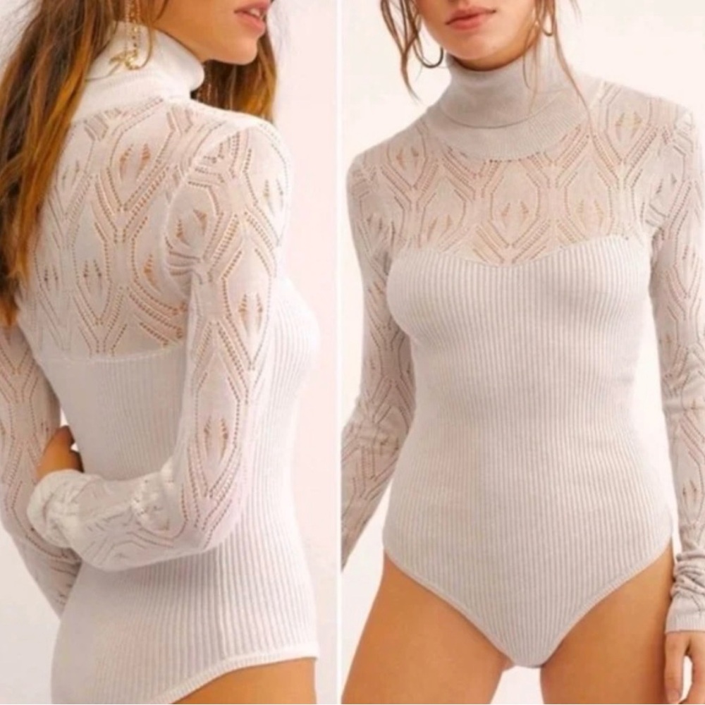 Intimately Free People Pretty in Pointelle white turtleneck bodysuit Large